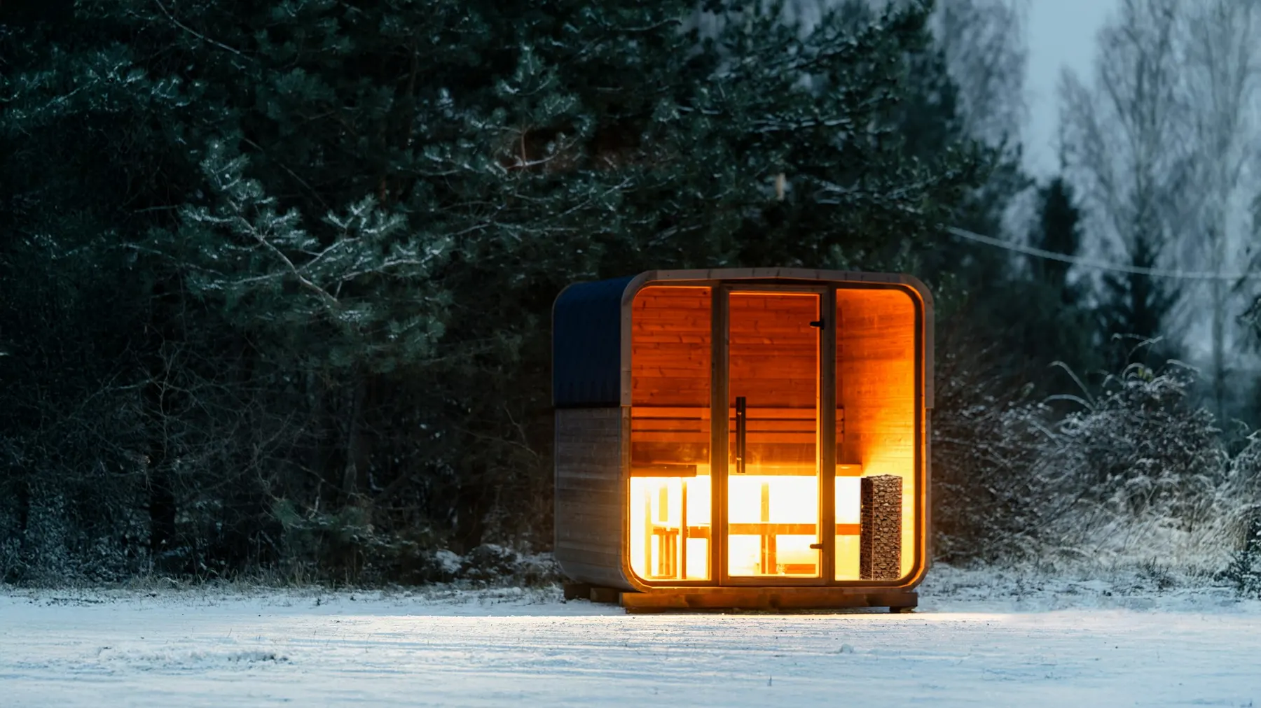 Insulated cabin sauna in snow
